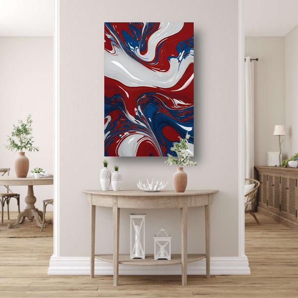 Abstracte Golf van Rood, Wit en Blauw canvas met baklijst