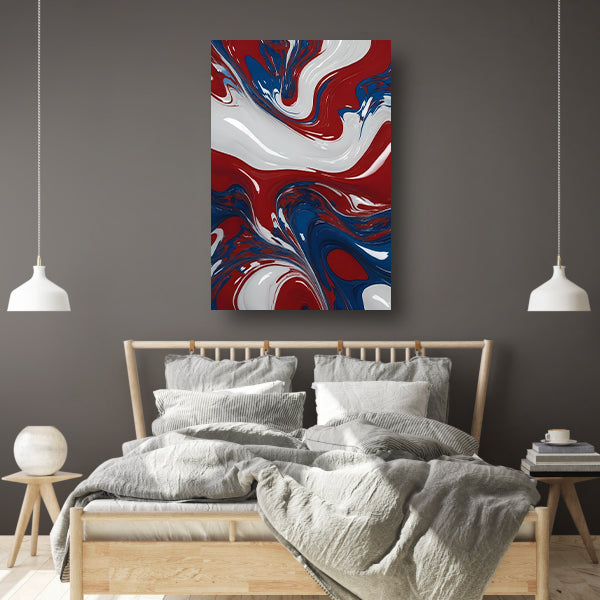 Abstracte Golf van Rood, Wit en Blauw canvas met baklijst