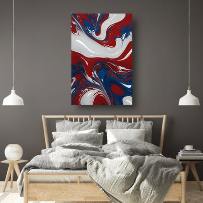Abstracte Golf van Rood, Wit en Blauw poster