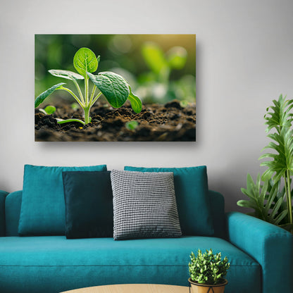 Jonge zaailing die door aarde breekt canvas