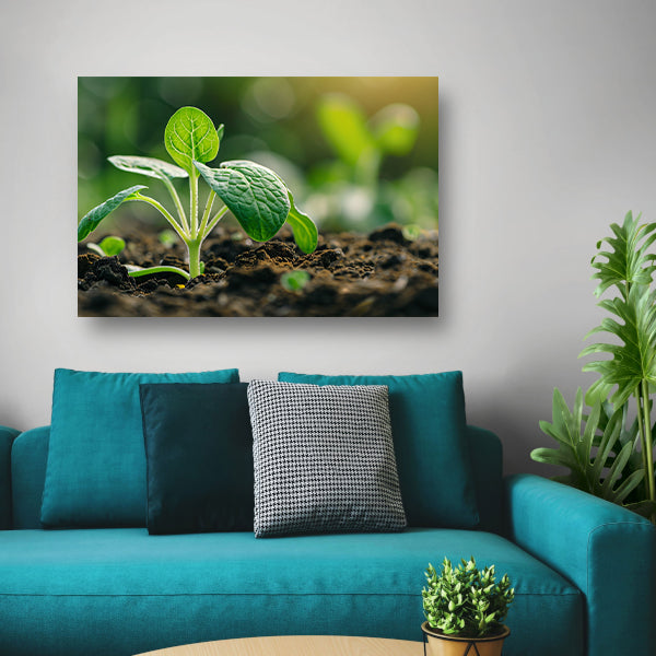 Jonge zaailing die door aarde breekt acrylglas