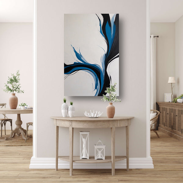 Dynamische Zwarte en Blauwe Abstracte Compositie Acrylglas