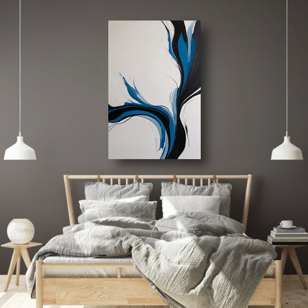Dynamische Zwarte en Blauwe Abstracte Compositie canvas