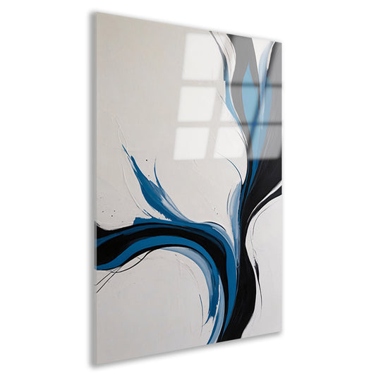 Dynamische Zwarte en Blauwe Abstracte Compositie Acrylglas