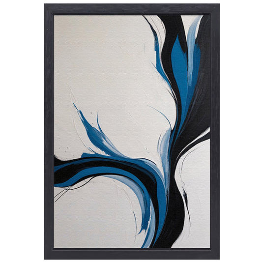 Dynamische Zwarte en Blauwe Abstracte Compositie canvas met baklijst