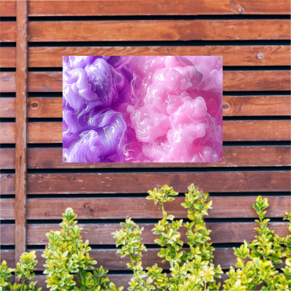 Abstracte schilderij met paarse en roze tinten tuinposter