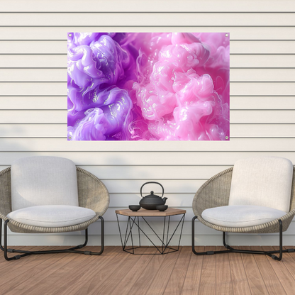 Abstracte schilderij met paarse en roze tinten tuinposter