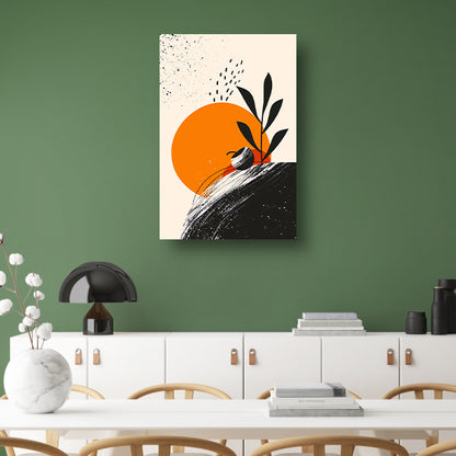 Abstract Plant met Cirkel en Texturen canvas met baklijst