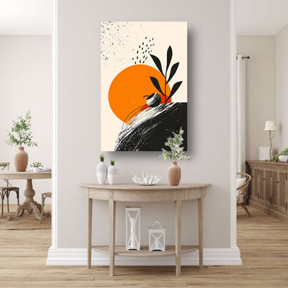 Abstract Plant met Cirkel en Texturen canvas met baklijst