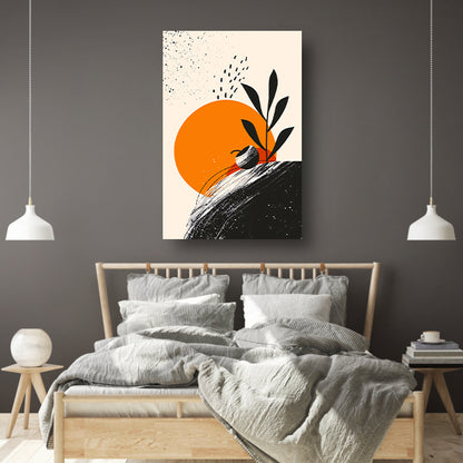 Abstract Plant met Cirkel en Texturen canvas met baklijst