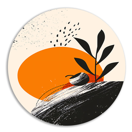 Abstract Plant met Cirkel en Texturen aluminium muurcirkel