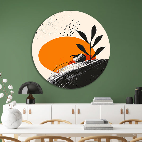 Abstract Plant met Cirkel en Texturen aluminium muurcirkel