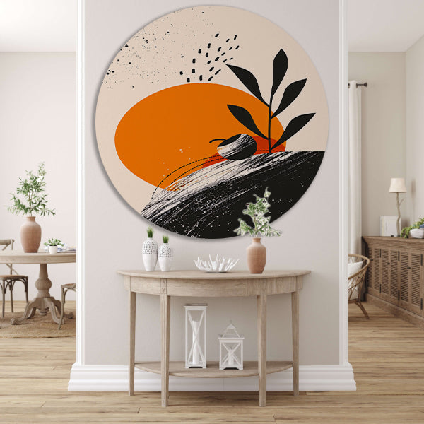 Abstract Plant met Cirkel en Texturen aluminium muurcirkel