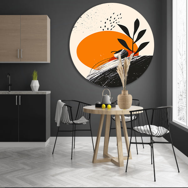 Abstract Plant met Cirkel en Texturen aluminium muurcirkel