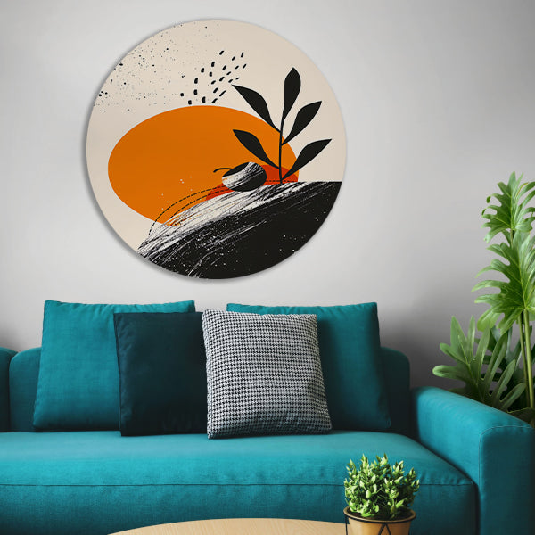 Abstract Plant met Cirkel en Texturen aluminium muurcirkel