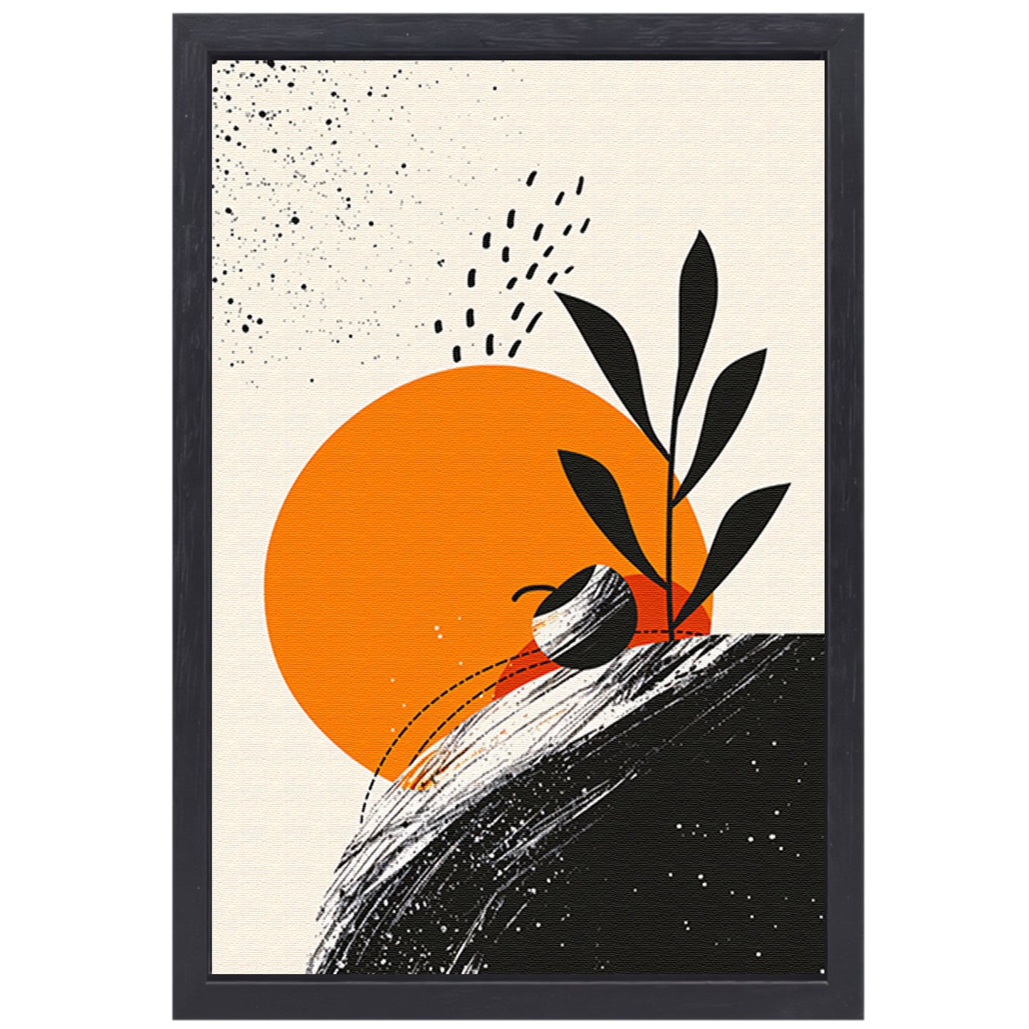 Abstract Plant met Cirkel en Texturen canvas met baklijst