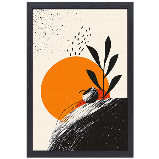 Abstract Plant met Cirkel en Texturen canvas met baklijst