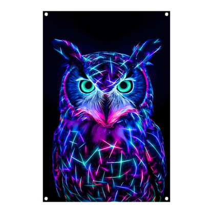 Neon uil met holografische kleuren  tuinposter