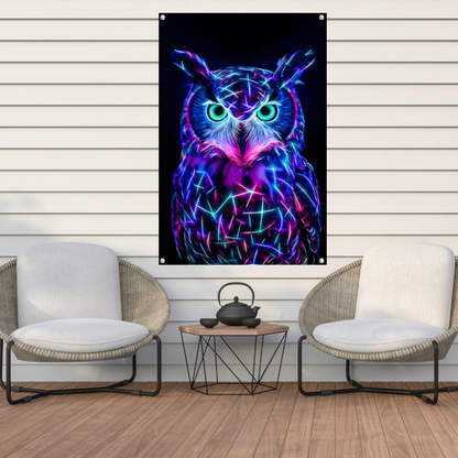 Neon uil met holografische kleuren  tuinposter