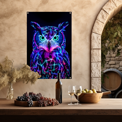 Neon uil met holografische kleuren  tuinposter