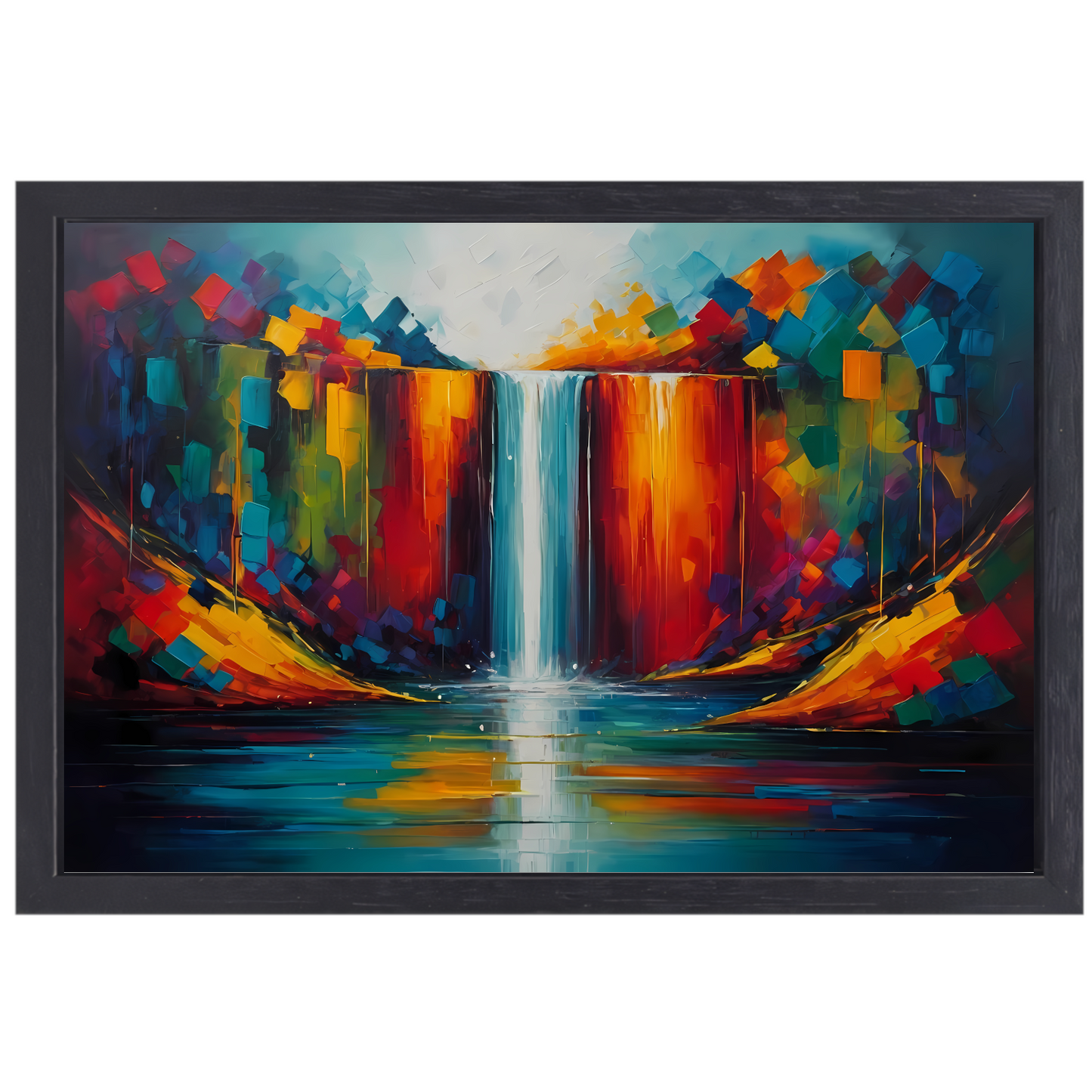 Levendige Geometrische Kleuren Waterval Reflectie canvas met baklijst