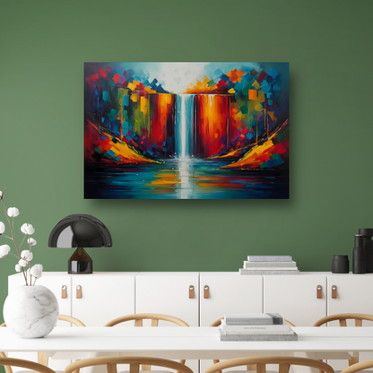 Levendige Geometrische Kleuren Waterval Reflectie canvas