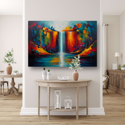 Levendige Geometrische Kleuren Waterval Reflectie canvas