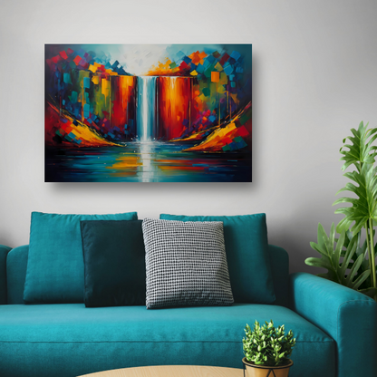 Levendige Geometrische Kleuren Waterval Reflectie canvas