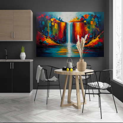 Levendige Geometrische Kleuren Waterval Reflectie poster
