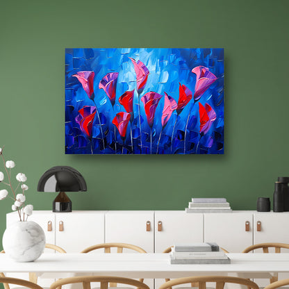 Abstracte bloemen in levendige kleuren schilderij canvas met baklijst