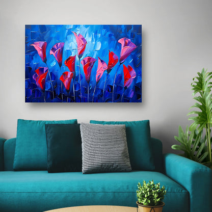 Abstracte bloemen in levendige kleuren schilderij canvas met baklijst