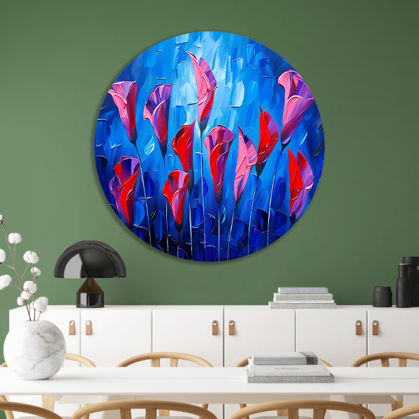 Abstracte bloemen in levendige kleuren schilderij forex muurcirkel