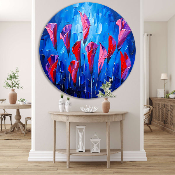 Abstracte bloemen in levendige kleuren schilderij forex muurcirkel