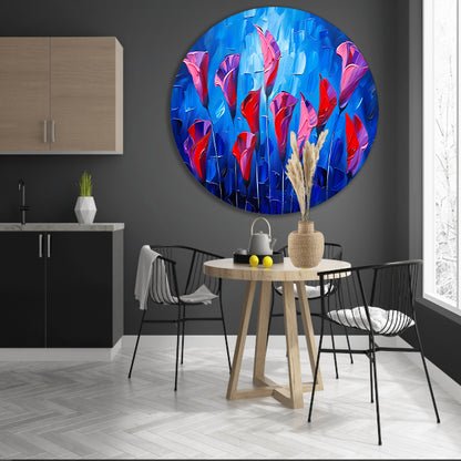 Abstracte bloemen in levendige kleuren schilderij forex muurcirkel