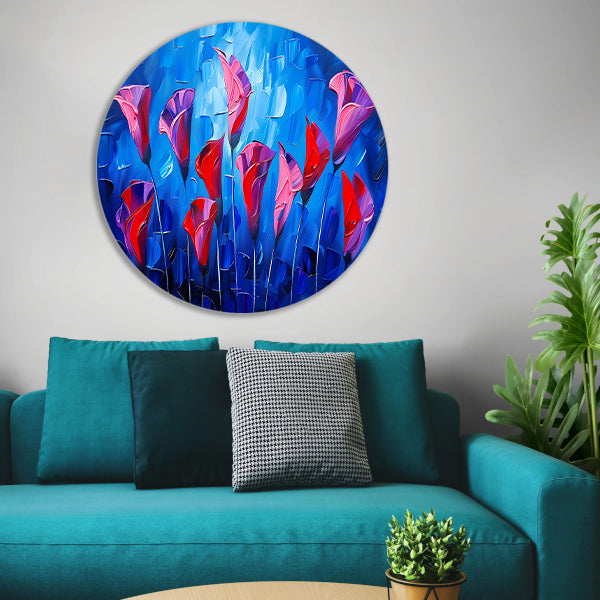 Abstracte bloemen in levendige kleuren schilderij forex muurcirkel