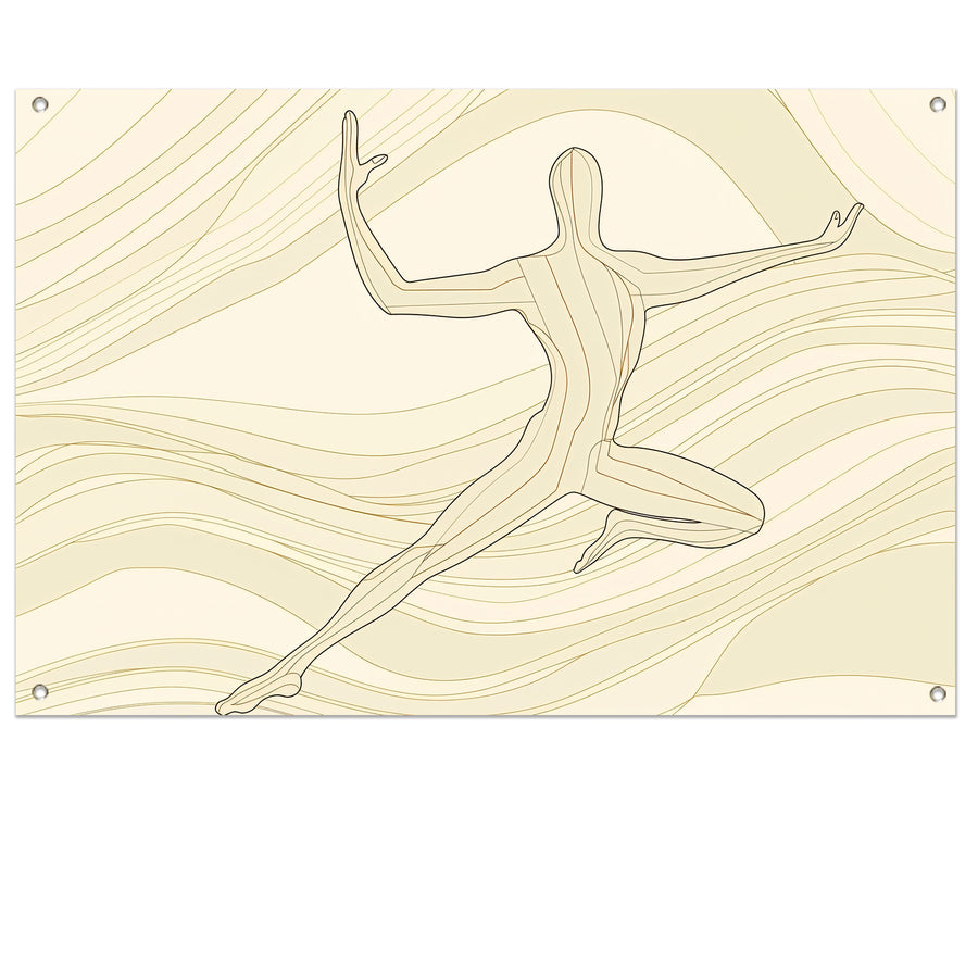 Abstracte dansende figuur met vloeiende lijnen tuinposter
