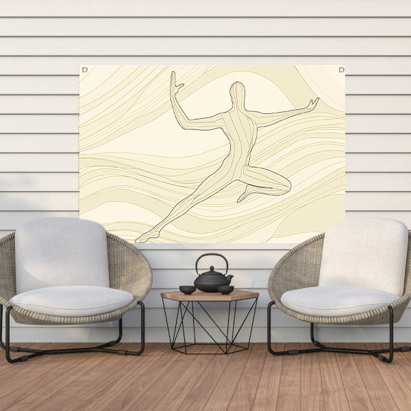 Abstracte dansende figuur met vloeiende lijnen tuinposter