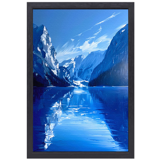 Abstract berglandschap in blauwe tinten canvas met baklijst