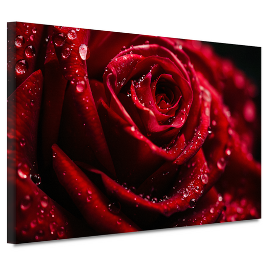 Rode Roos met Waterdruppels in Close-up canvas