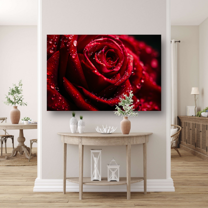 Rode Roos met Waterdruppels in Close-up canvas