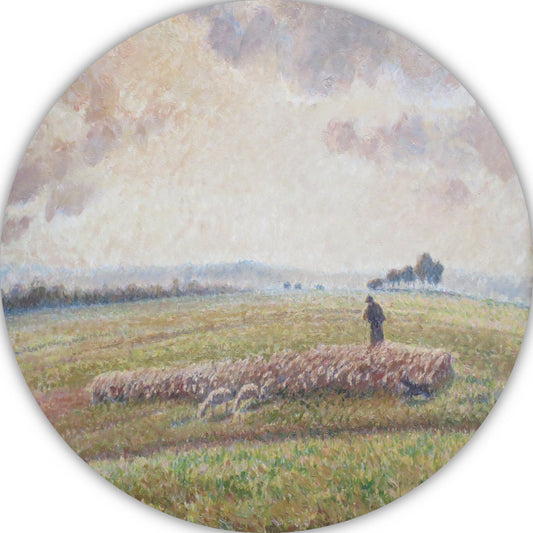 Landschap met kudde schapen - Camille Pissarro aluminium muurcirkel