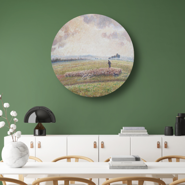 Landschap met kudde schapen - Camille Pissarro aluminium muurcirkel