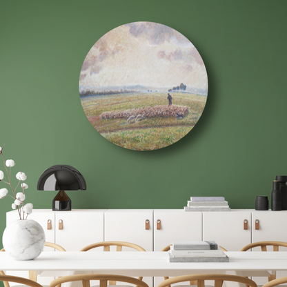 Landschap met kudde schapen - Camille Pissarro aluminium muurcirkel