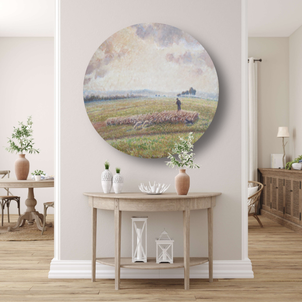 Landschap met kudde schapen - Camille Pissarro aluminium muurcirkel