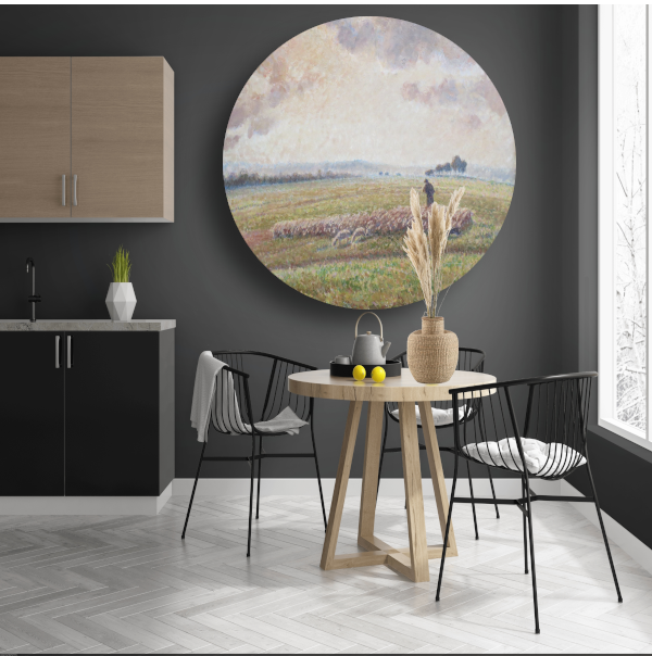 Landschap met kudde schapen - Camille Pissarro aluminium muurcirkel