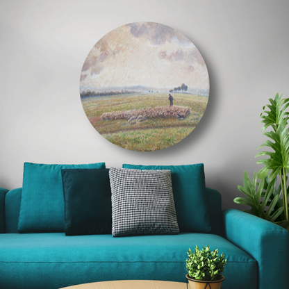 Landschap met kudde schapen - Camille Pissarro aluminium muurcirkel