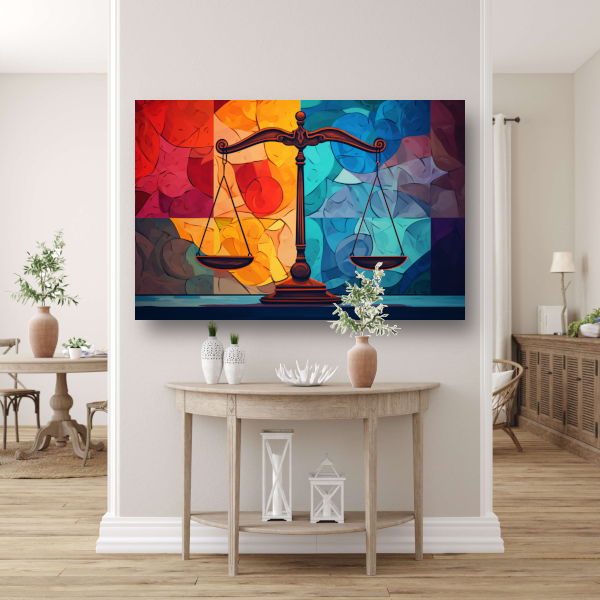 Minimalistische weegschaal in evenwicht canvas met baklijst