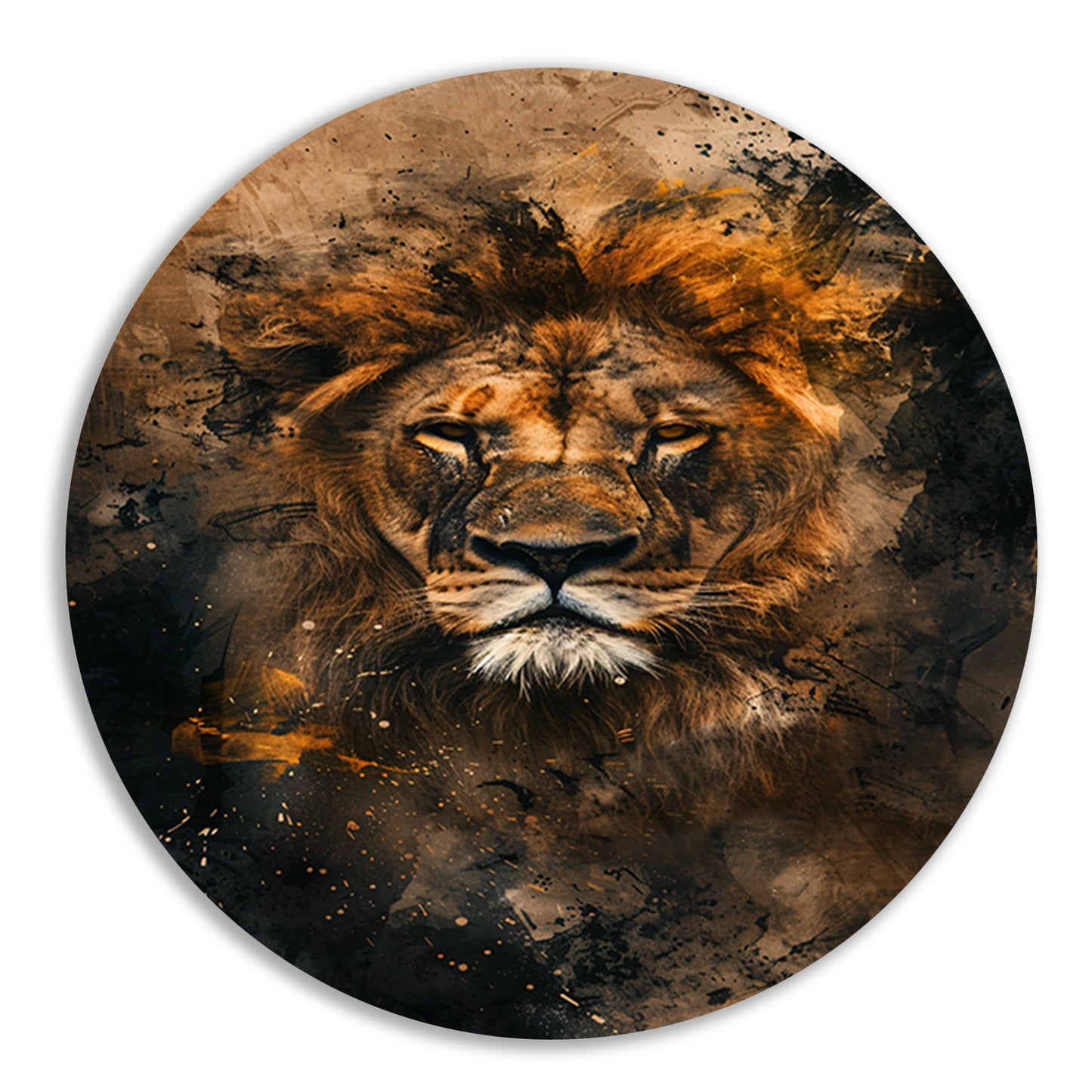 Abstract portret van leeuw in rustieke stijl aluminium muurcirkel