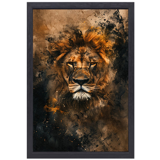 Abstract portret van leeuw in rustieke stijl canvas met baklijst