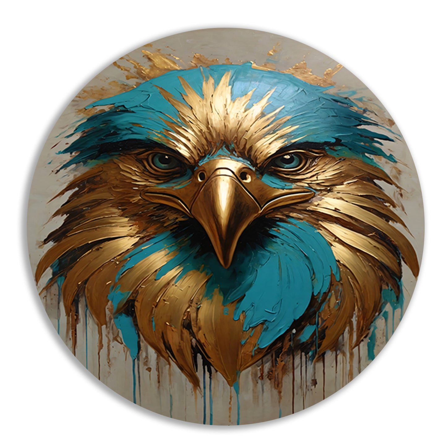 Abstracte Turkoois en Gouden Adelaar aluminium muurcirkel